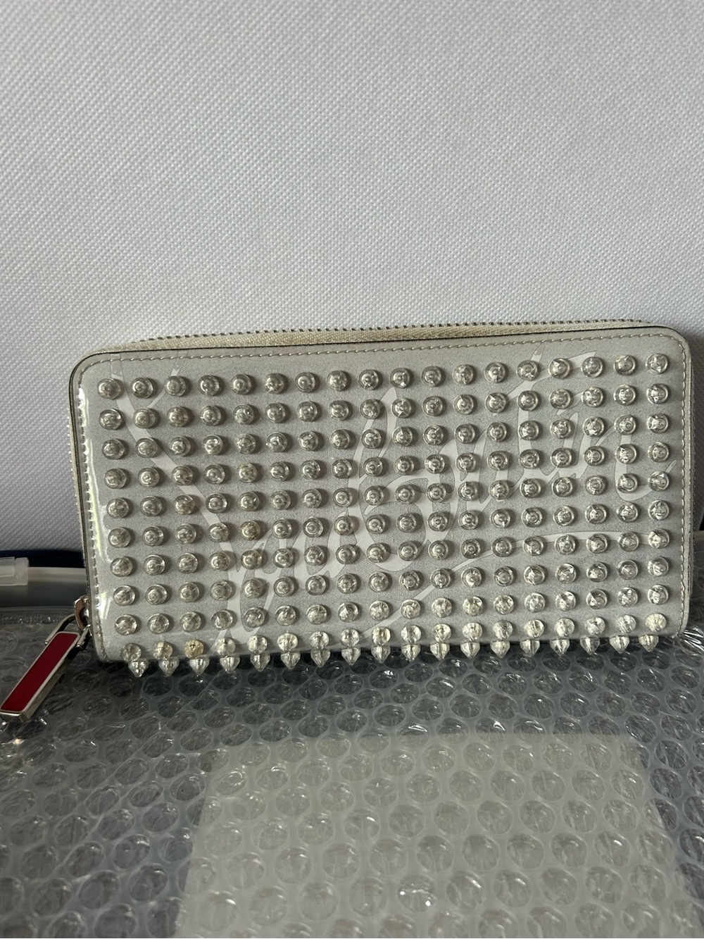 Christian Louboutin Panettone Spiked Zip-Around Wallet -Silver/grey